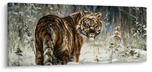 Tablou - Tigru într-o pădure înzăpezită, pictură în ulei (120x50 cm)