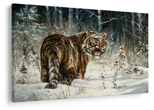 Tablou - Tigru într-o pădure înzăpezită, pictură în ulei (90x60 cm)
