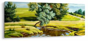 Tablou - Râu între câmpii, pictură în ulei (120x50 cm)