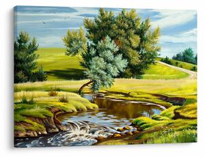 Tablou - Râu între câmpii, pictură în ulei (70x50 cm)