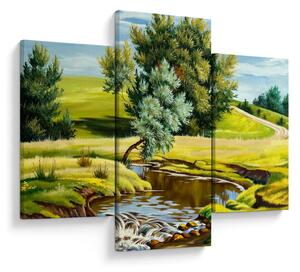 Tablou - Râu între câmpii, pictură în ulei (90x60 cm)