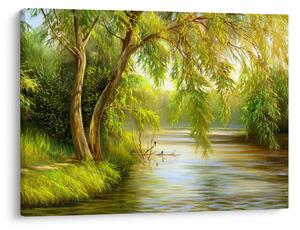 Tablou - Salcie lângă lac, pictură în ulei (70x50 cm)
