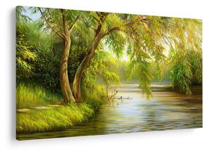 Tablou - Salcie lângă lac, pictură în ulei (90x60 cm)