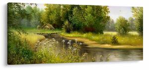Tablou - Râu lângă pădure, pictură în ulei (120x50 cm)