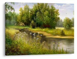 Tablou - Râu lângă pădure, pictură în ulei (70x50 cm)