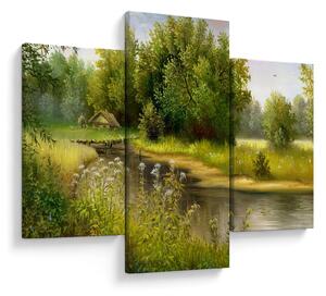Tablou - Râu lângă pădure, pictură în ulei (90x60 cm)