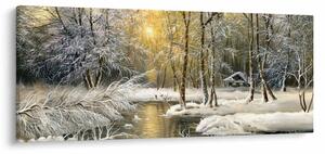 Tablou - Cabană în pădure, pictură în uei (120x50 cm)