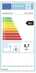 Șemineu pe lemne Panadero Oval 1 oțel negru 8,7 kW cu capac piatră naturală și spațiu depozitare lemne