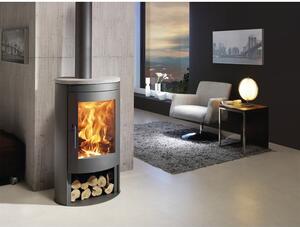 Șemineu pe lemne Panadero Oval 1 oțel negru 8,7 kW cu capac piatră naturală și spațiu depozitare lemne
