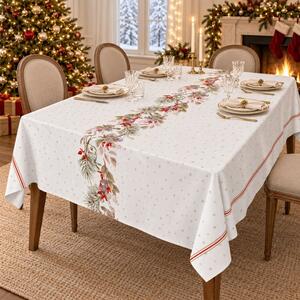 Fata de masa Craciun bumbac 140x320cm cu crengute decorative, Tisa