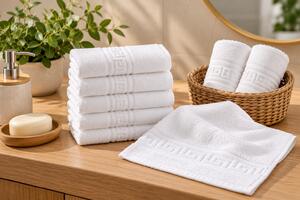 Set 4 Prosoape de Baie Alb 30×50 cm, Greek Border, 500 g/mp