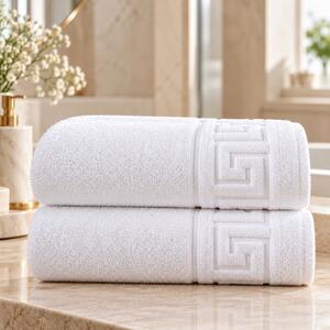 Set 2 Prosoape de Baie Alb 70×140 cm, Greek Border, 500 g/mp