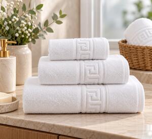 Set 3 Prosoape de Baie Albe, 30×50 cm, 50x90 cm, 70x140 cm, Greek Border, 500 g/mp