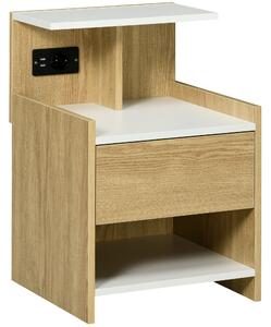 HOMCOM Noptieră Modernă cu Prize USB și Sertar, 40x40x60cm, Lemn Natural | Aosom Romania