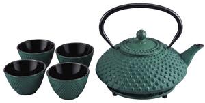 Ceainic din fontă pentru ceai cu sită, cești și suport TSUKO, 1,25 l, verde