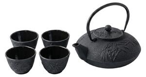 Ceainic din fontă pentru ceai cu sită, cești și suport, 800 ml NARO, negru