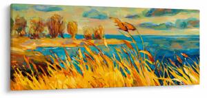 Tablou - Apus de soare peste lac, pictură acrilică (120x50 cm)