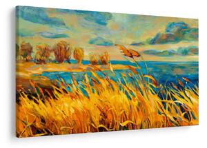 Tablou - Apus de soare peste lac, pictură acrilică (90x60 cm)