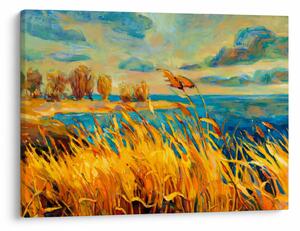 Tablou - Apus de soare peste lac, pictură acrilică (70x50 cm)