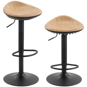 HOMCOM Set 2 scaune de bar din PU, reglabile pe înălțime, rotative 360°, cu suport pentru picioare, bază din oțel, efect lemn de stejar | Aosom Romania
