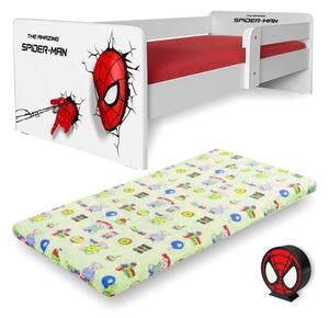 Pat Baieti 2-8 ani Spiderman P1 Cu Saltea 140x70 cu lana, Laterala Detasabila si Lampa Veghe Spiderman 3D - Pc-p-lmk-spdm-P1-70