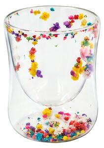 Pahar cu inserție de flori uscate multicolor, floarea miresei, pereți dubli, sticlă borosilicată, 200 ml, Aurora Bloom