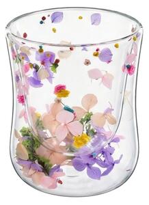 Pahar cu inserție de flori uscate, hortensii și limonium culori pastel, pereți dubli, sticlă borosilicată, 200 ml, Aurora Bloom