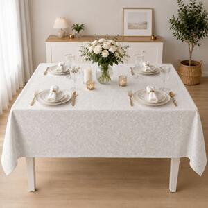 Fata de masa teflonata 120x160 cm, Alba cu imprimeu ornamental F8