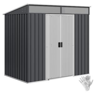 Outsunny Magazie 6,5 x 4 FT din metal galvanizat cu fundatie pentru gradina, Depozit cu incuietoare pentru unelte, Gri