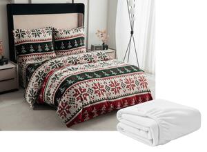 Set Lenjerie cocolino FROSTED CHRISTMAS colorat + cearsaf Cocolino microplus cu elastic SOFT 90x200 cm alb, pat de o persoana