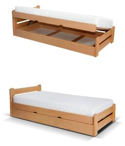 Pat single cu spațiu de depozitare Relax, lemn masiv (90x200)