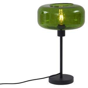 Lampă de masă retro neagră cu sticlă verde - Bizle