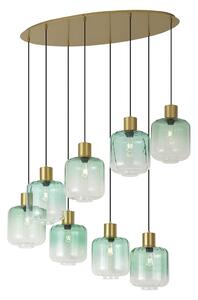 Lampă suspendată Hotel Chic alamă cu sticlă albastră și verde 8 lumini - Qara