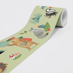 Bordură autocolantă din vlies animale la camping 15 cm x 5 m