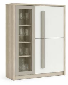 Comoda ROMA 2A, alb/stejar, PAL/PVC/sticla, 90x43x130 cm