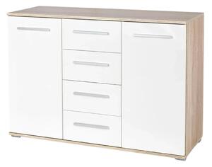 Comoda LIMA KM4, alb/stejar sonoma, PAL, 116x40x82 cm