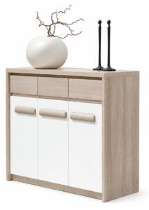 Comoda ROMA 12, stejar Ferrara/alb lucios/gri mat, PAL/PVC, 135x43x104