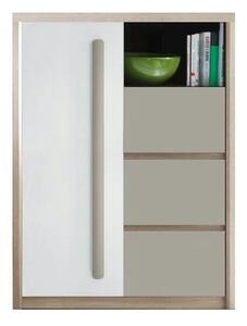 Comoda ROMA 8, stejar Ferrara/alb lucios/gri mat, PAL/PVC, 90x43x117 c