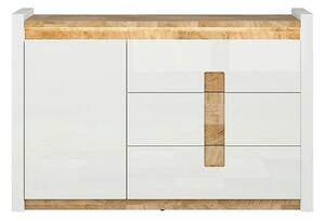 Comoda ALAMEDA, alb lucios/stejar, PAL, 147x41x97 cm
