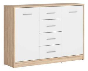Comoda NEPO PLUS, alb/stejar sonoma, PAL laminat, 119x34x84 cm
