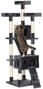 PawHut Albero Tiragraffi per Gatti con Due Cucce in Peluche e Sisal, Grigio, 50x50x170cm