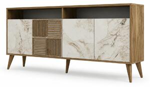 Comoda moderna living MILAN, alun/alb cu efect de marmura, PAL, 180x35