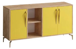 Comoda SUDER, stejar/galben, PAL melaminat, 140x40x86 cm
