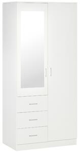 HOMCOM Dulap Garderobă Modern cu Oglindă și 3 Sertare, Rafturi Reglabile, Bară Umerașe, 80x50x180cm, Alb | Aosom Romania