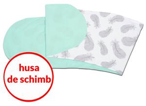 Husa bumbac detasabila pentru Perna gravide 3 in 1 Kidizi Lena, Mint Grey Feathers