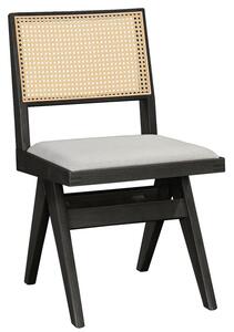 Scaun Bucataire/Dining Wilmor Lemn De Cauciuc Negru,Spatar Ratan, Sezut Tapiterie Textila Gri