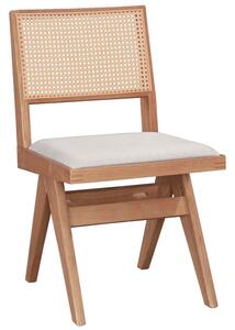 Scaun Bucataire/Dining Wilmor Lemn De Cauciuc Natur,Spatar Ratan, Sezut Tapiterie Textila Bej