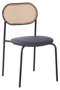 Scaun Bucatarie/Dining Jacks Cadru Metalic Spatar Rattan Sezut Tapitat PU Negru