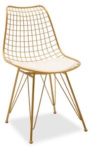 Scaun Bucatarie/Dining Metalic Tiffis Metalic Auriu Sezut Tapitat Alb