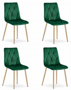 Set Scaune 4 Bucatarie/Dining Fido Picioare Finisaj Lemn, Catifea Verde